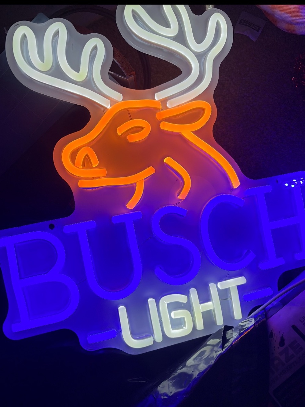 Busch Light Neon Sign - Blue/White/Orange LED Wall Decor